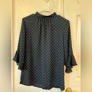 H &M WOMENS MOCK NECK POLKA DOT TOP SIZE 10